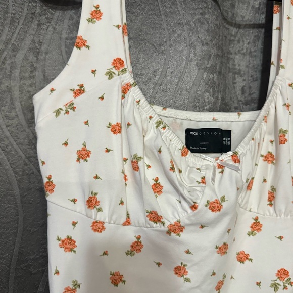 NWT $35 • ASOS Design • Mini Dress • Sleeveless • White Red Floral • Bow • Sz 10 - Picture 9 of 12